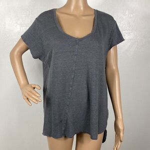 Tahari Linen Gray Asymmetrical Hem Short Sleeve Top T-shirt size XL